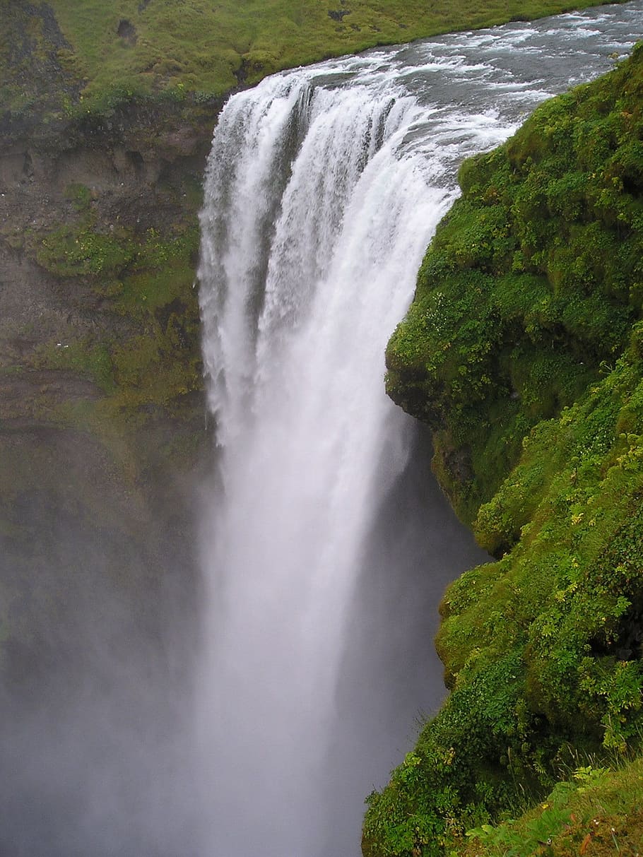 aerial photo of waterfall, force, deep, iceland, beauty in nature HD wallpaper