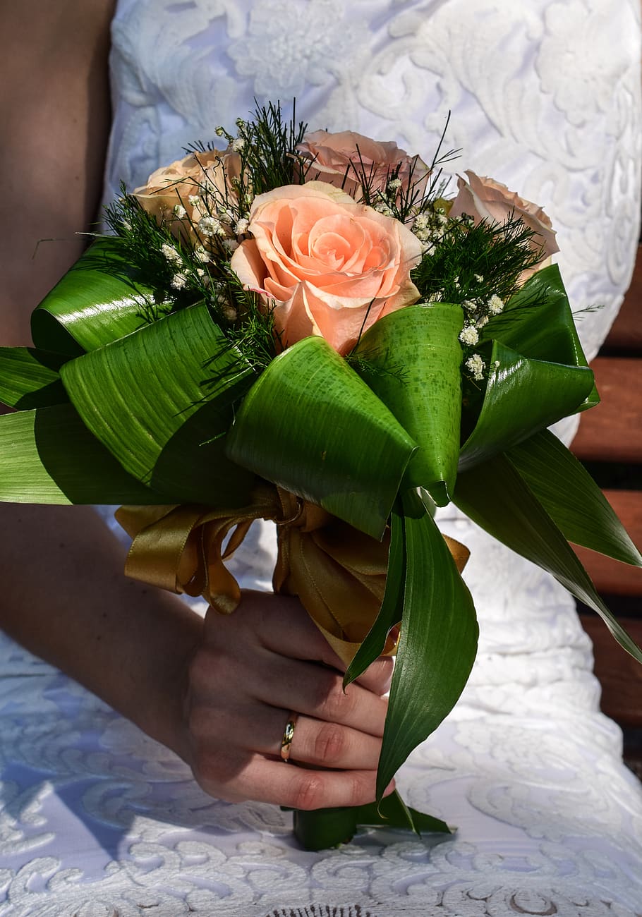 wedding, bouquet, bride, plant, flowering plant, one person HD wallpaper