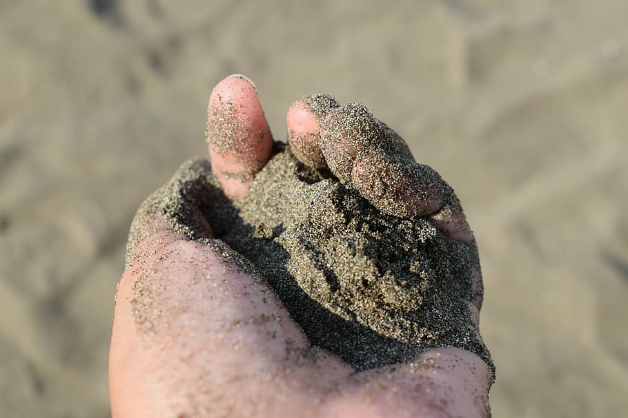 sand, hand, beach, land, human body part, nature, close-up HD wallpaper