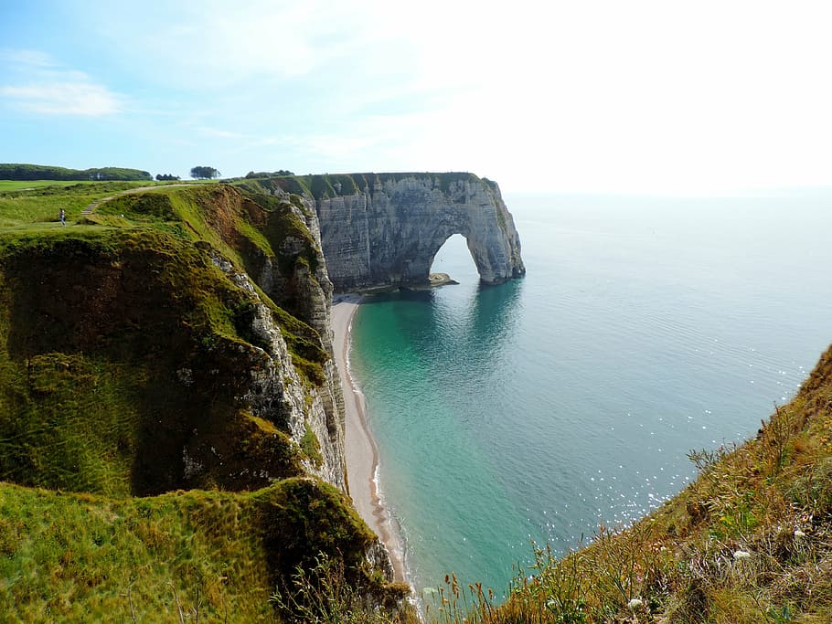 the cliffs, sea, rocks, water, ocean, the coast, nature, view HD wallpaper