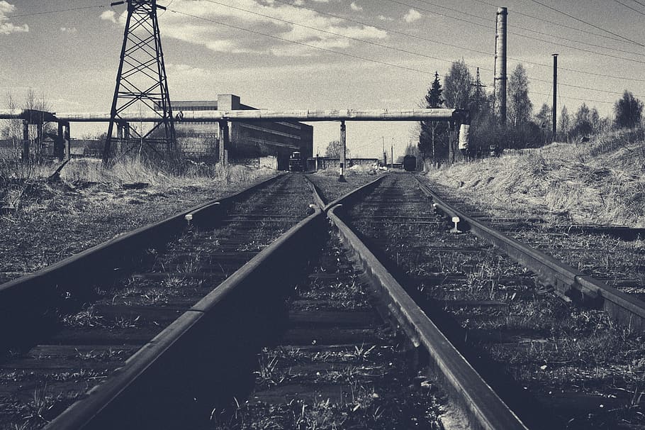 rails, sky, railway, track, rail transportation, railroad track HD wallpaper