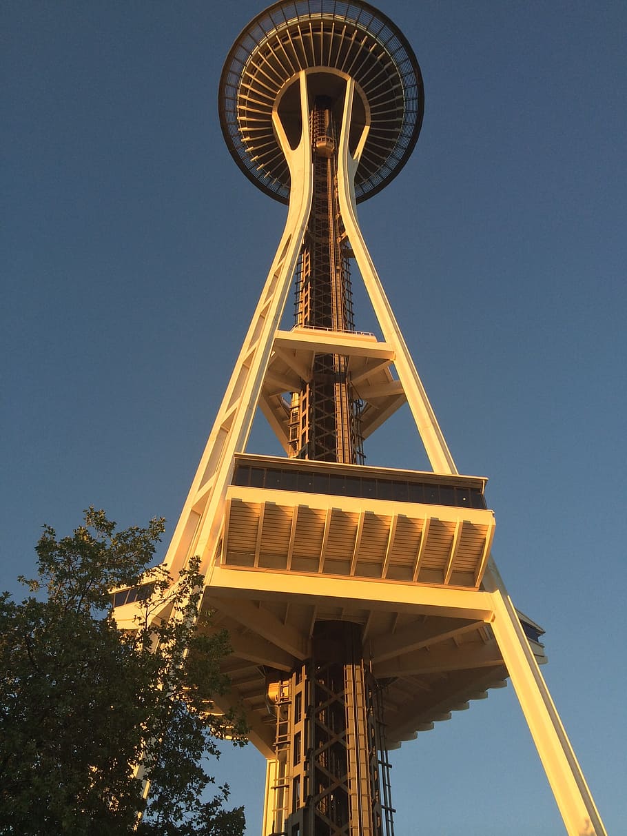 seattle, space needle, washington, architecture, tower, low angle view HD wallpaper