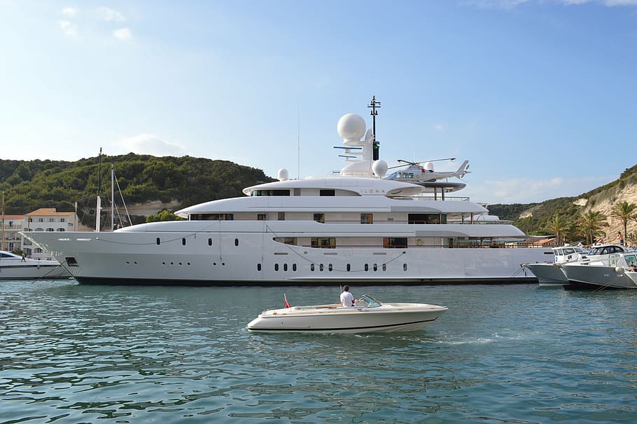 white yacht on water, luxurious, boat, luxury, sea, ship, summer, HD wallpaper