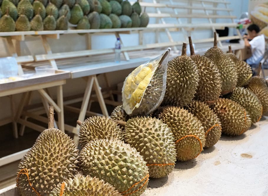 fruit, market, food, piercing, tropical, durian, sale, tropical vegetation, HD wallpaper