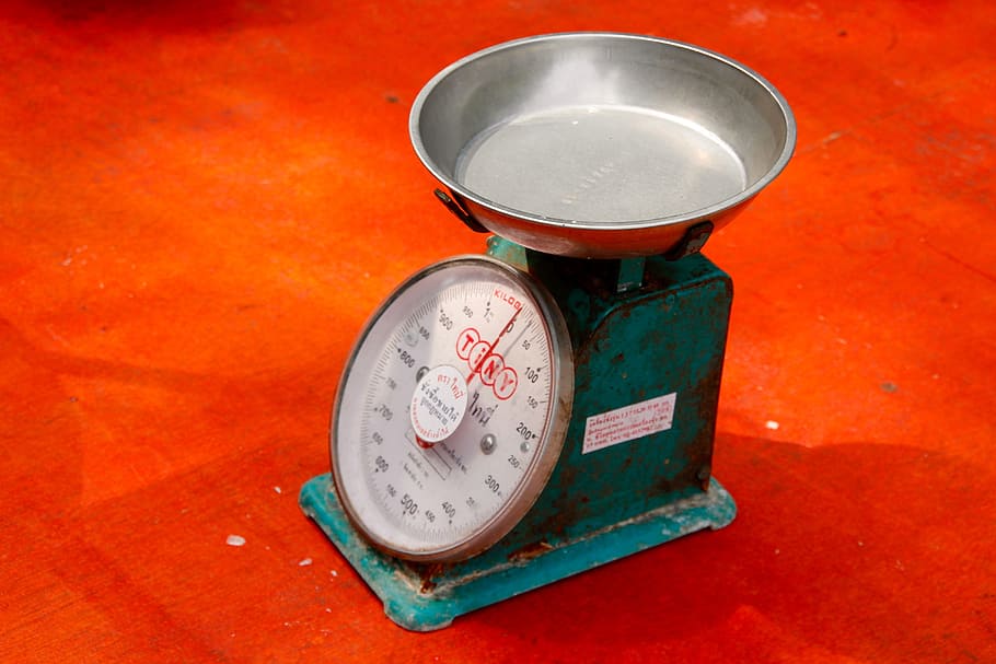 empty teal analog weighing scale, horizontal, weight, old, measure HD wallpaper