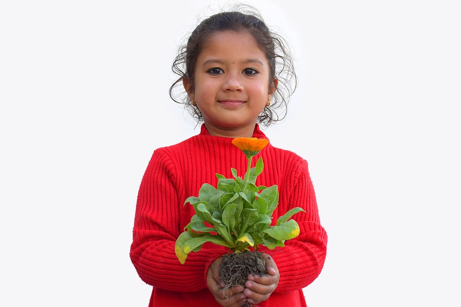 plant, kid, nature, smile, plant care, child, pretty, beautiful, HD wallpaper