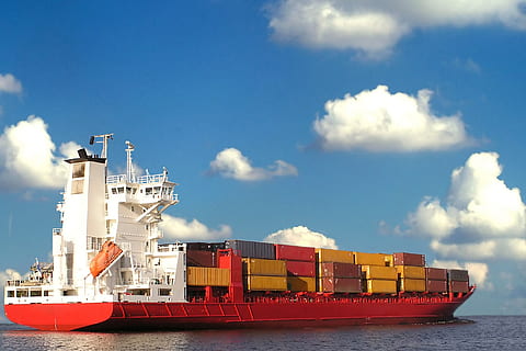 white and red cargo ship, container, commerce, ocean, international HD wallpaper