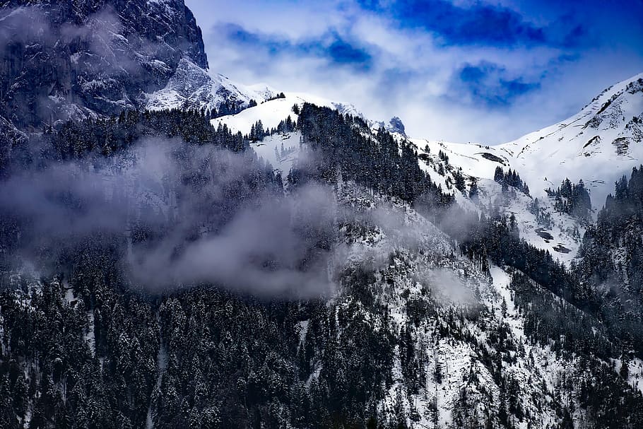 switzerland, mountains, sky, clouds, fog, dawn, daybreak, sunrise HD wallpaper