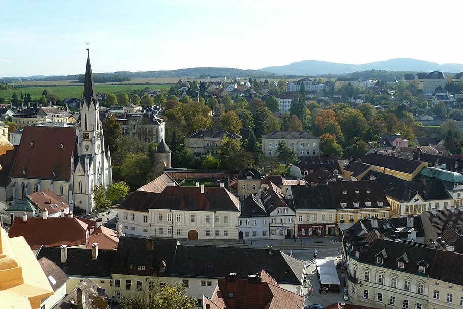 melk, city, center, outlook, stadtmitte, church, wachau, architecture, HD wallpaper