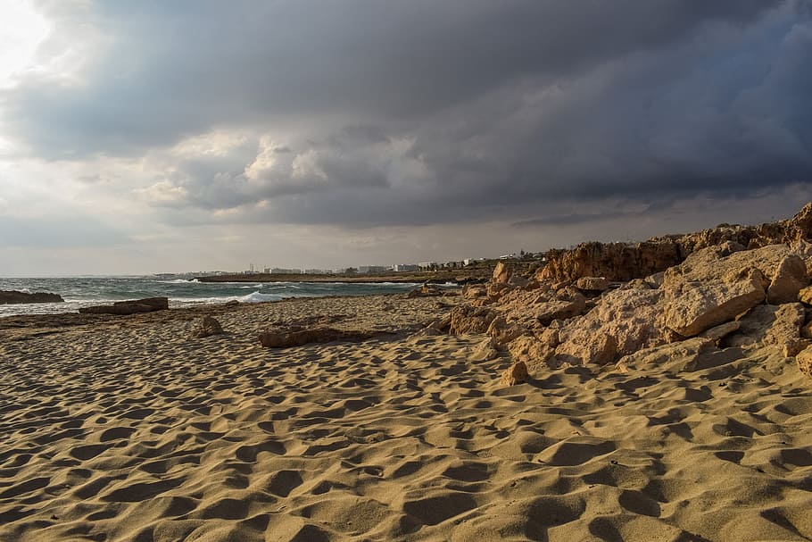 beach, sand, sky, clouds, cloudy, stormy, nature, sea, landscape HD wallpaper