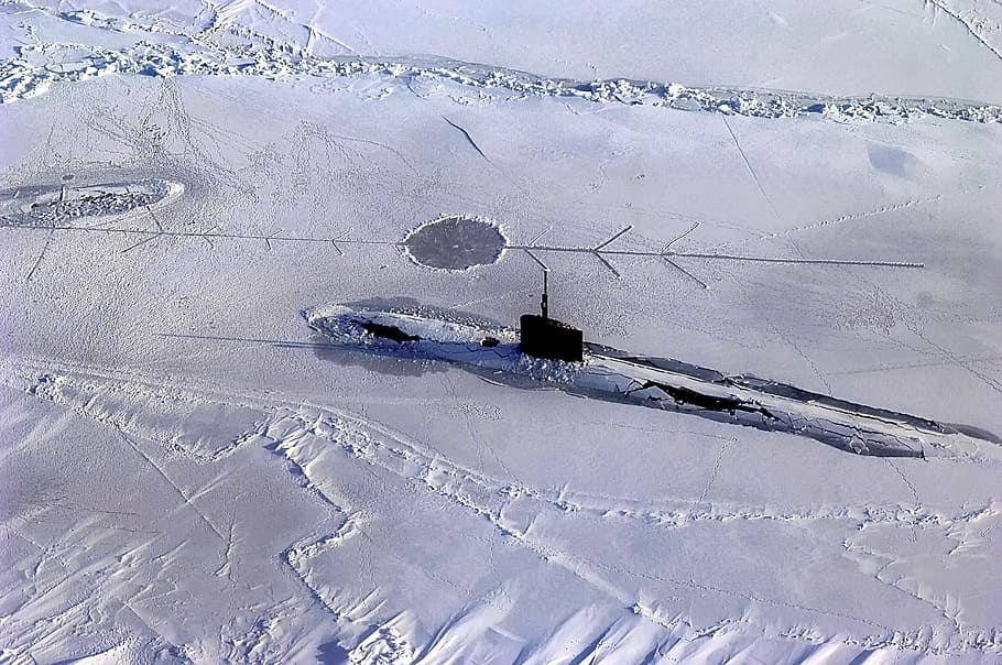 aerial photography of snow, Arctic, Ocean, Submarine, Boat HD wallpaper