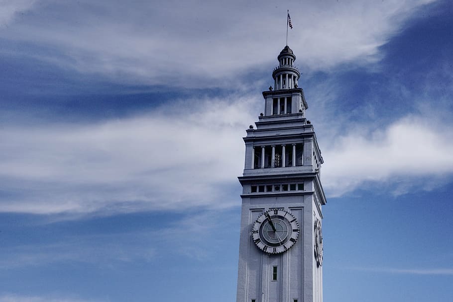 clock tower, san francisco, embarcadero, clouds, sky, blue HD wallpaper