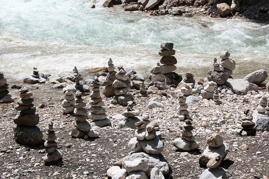 cairn, stack, stones, stability, shaky, water, rock, solid HD wallpaper