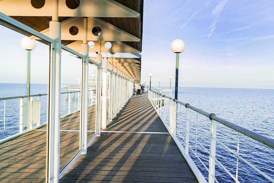 sea, bridge, water, web, sea bridge, architecture, railing HD wallpaper