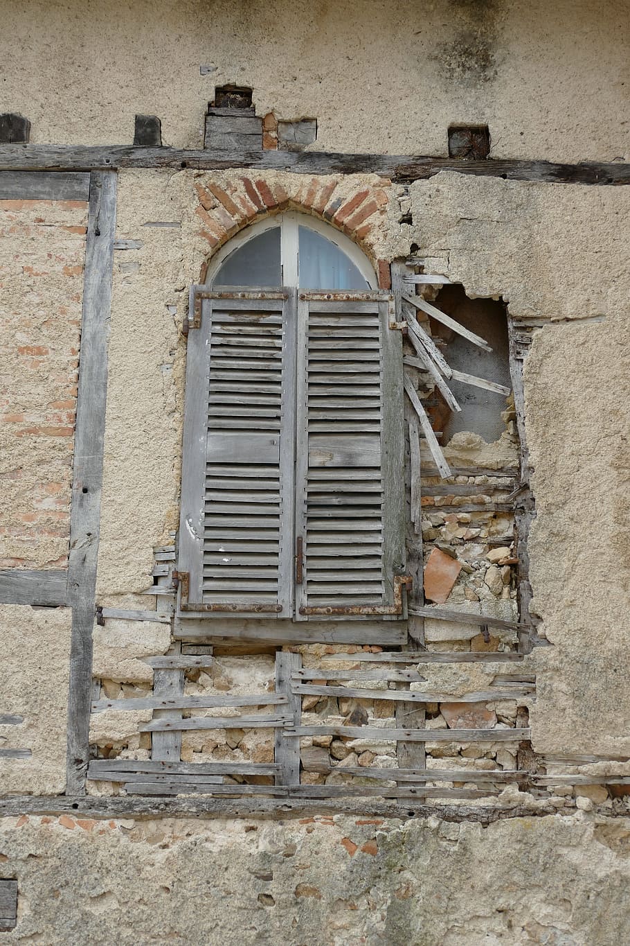 window, liège, wall, timber-framed, expired, neglected, old HD wallpaper