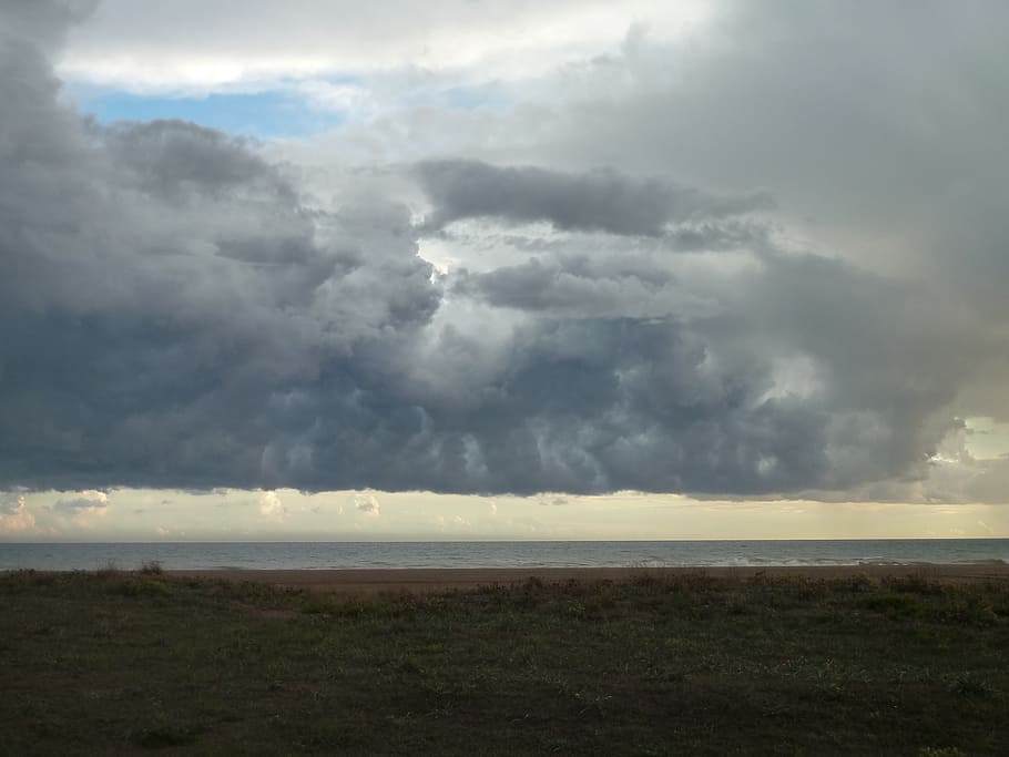 clouds, sea, storm, sky, cloudy, grey, climate, horizon, cloud - sky HD wallpaper