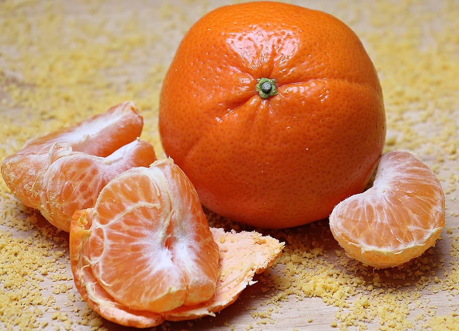 five pieces of oranges, tangerines, citrus, fruit, clementines HD wallpaper