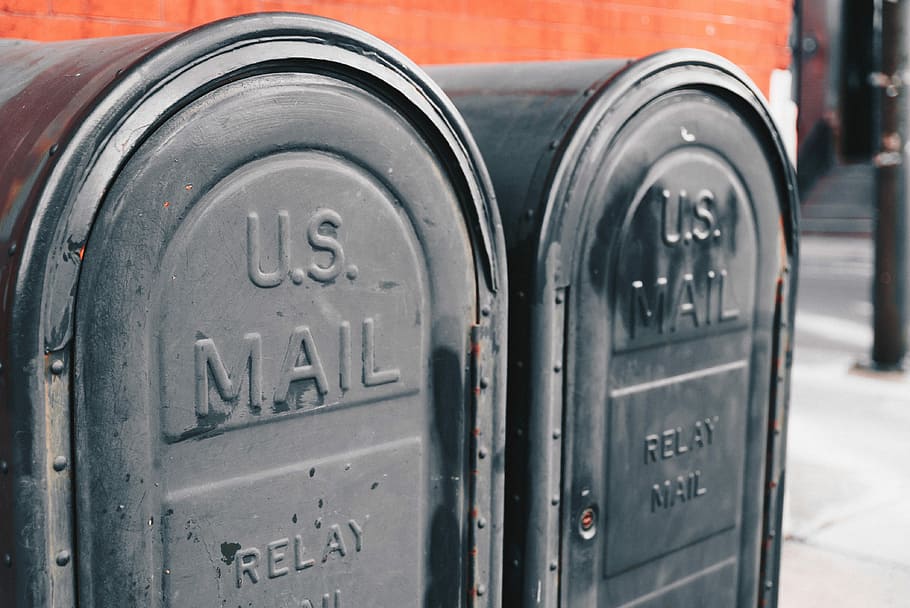 close view of two gray U.S mailboxes, two black U.S. Mail boxes HD wallpaper