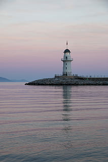 Lantern, Lighthouse, Landscape, blue, sunset, sky, clouds, port HD wallpaper