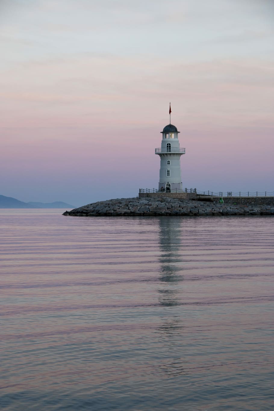 Lantern, Lighthouse, Landscape, blue, sunset, sky, clouds, port, HD wallpaper