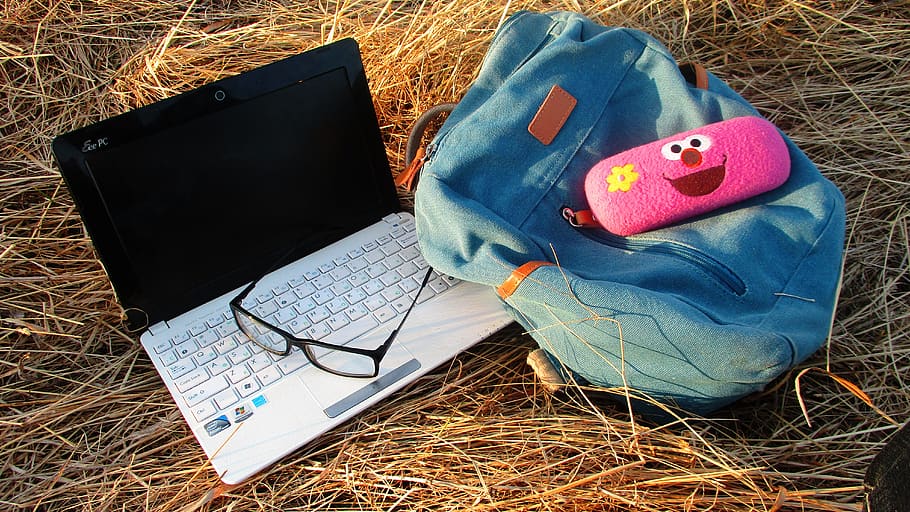 notebook, glasses, backpack, still life, composition, work HD wallpaper