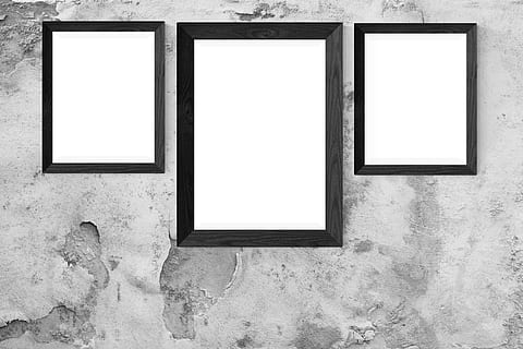 three rectangular photo frames on grey pavement, poster, wall HD wallpaper