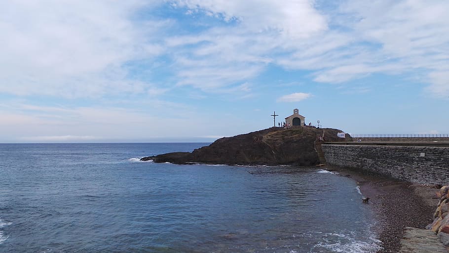 collioure, sea, sky, clouds, landscape, port, south, nature HD wallpaper