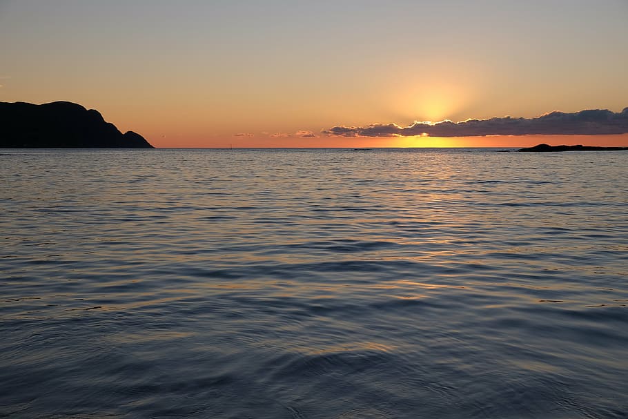 body of water under sunset, surrounded, mountain, ocean, sea HD wallpaper