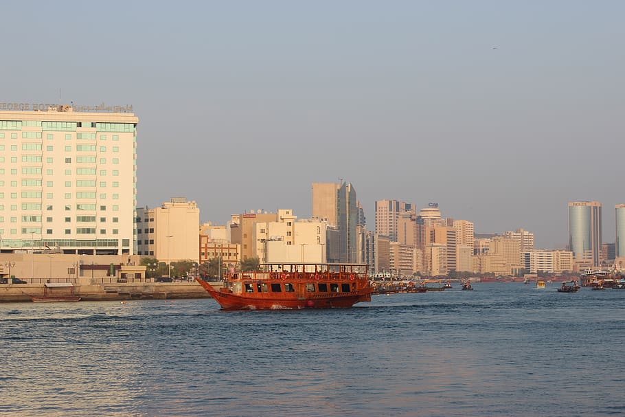 dubai, city, water, nautical vessel, building exterior, transportation HD wallpaper