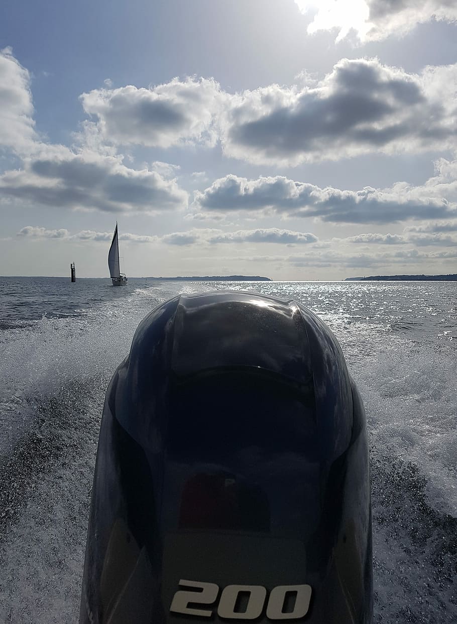 Motor Boat, Engine, Outboard, Sea, cloud - sky, water, transportation, HD wallpaper