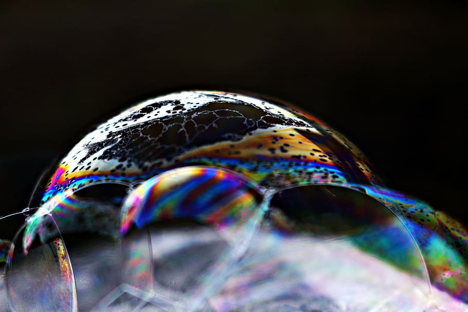 bubble, soap bubble, color, iridescent, colorful, water, reflection HD wallpaper