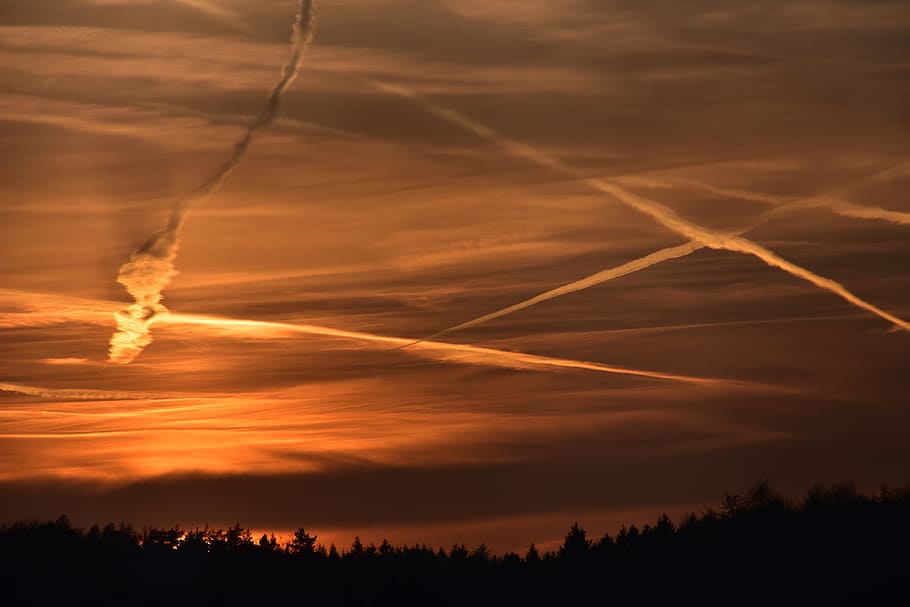 sunset, sky, evening, cloud, contrail, cloud - sky, scenics - nature HD wallpaper