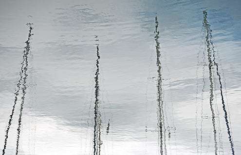 Reflection, Mast, Water, Sailboat, Yacht, rigging, ripple, distort HD wallpaper