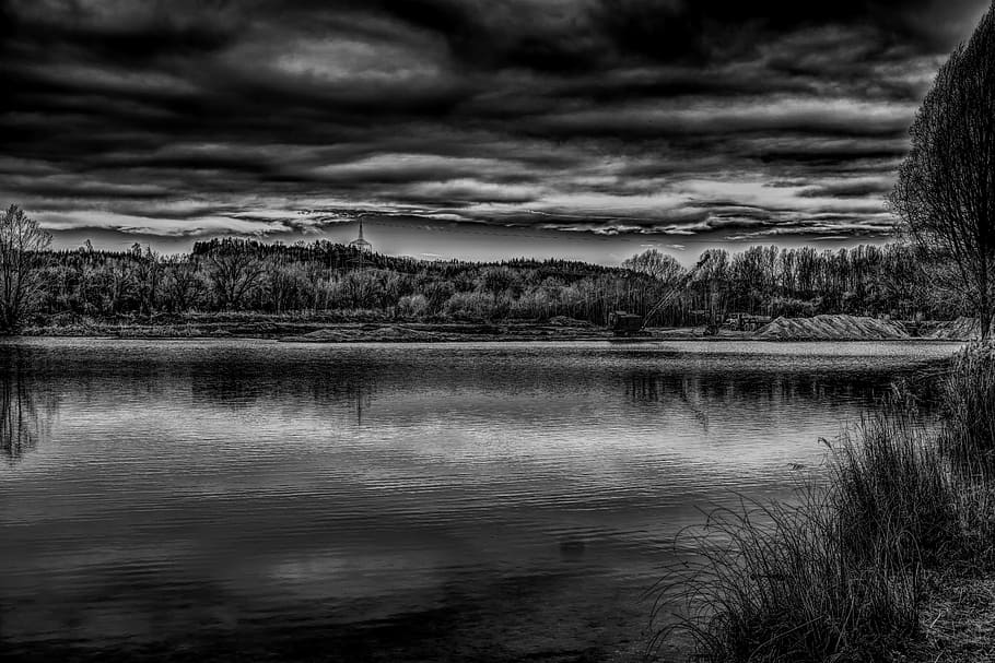 house near river digital wallpaper, dramatic, lake, clouds HD wallpaper