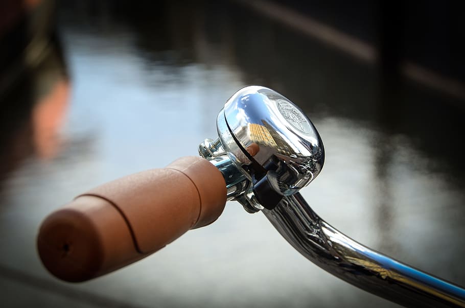 brown handle, bell, bicycle, transport, horn, bike, focus on foreground HD wallpaper