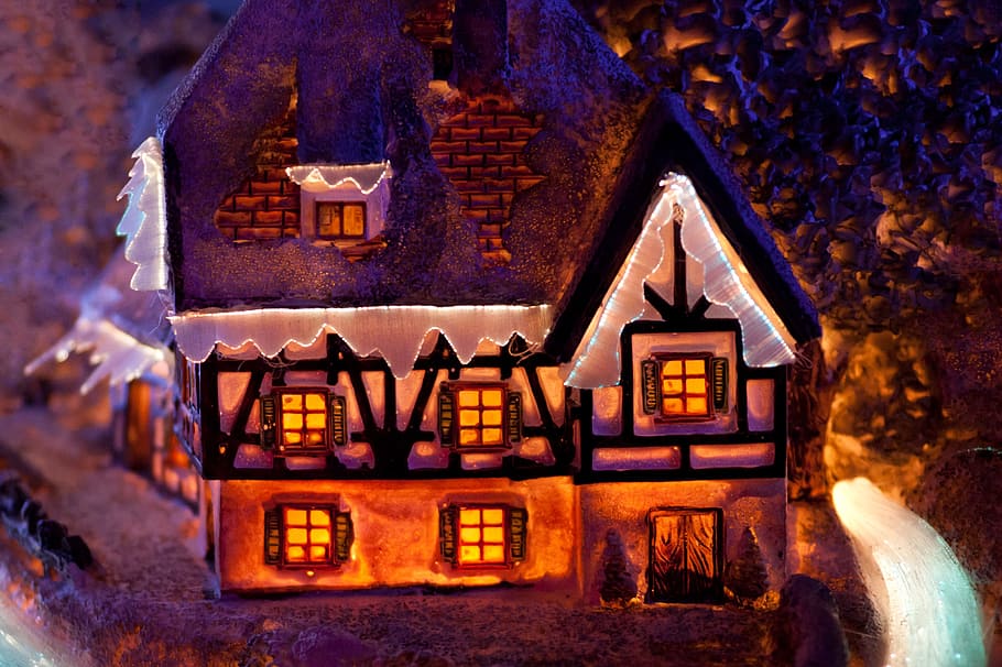 white and black ceramic house miniature decor, Christmas, Colorful