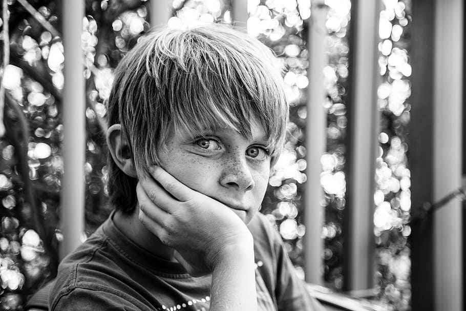 grayscale photo of boy wearing crew-neck top, adolescent, cool HD wallpaper