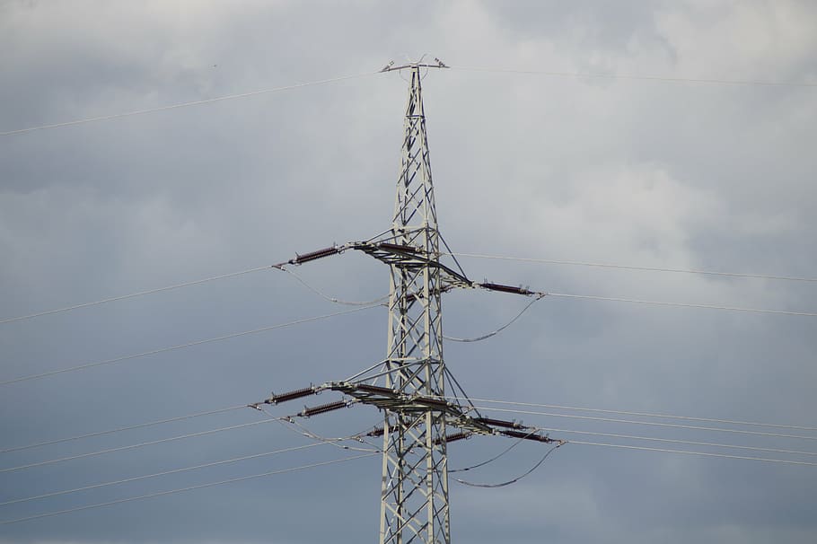 current, strommast, power line, power poles, sky, power supply HD wallpaper