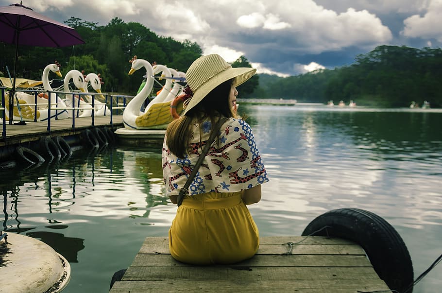 girl, lake, women, vietnam, nice, clouds, scenery, beautiful, HD wallpaper