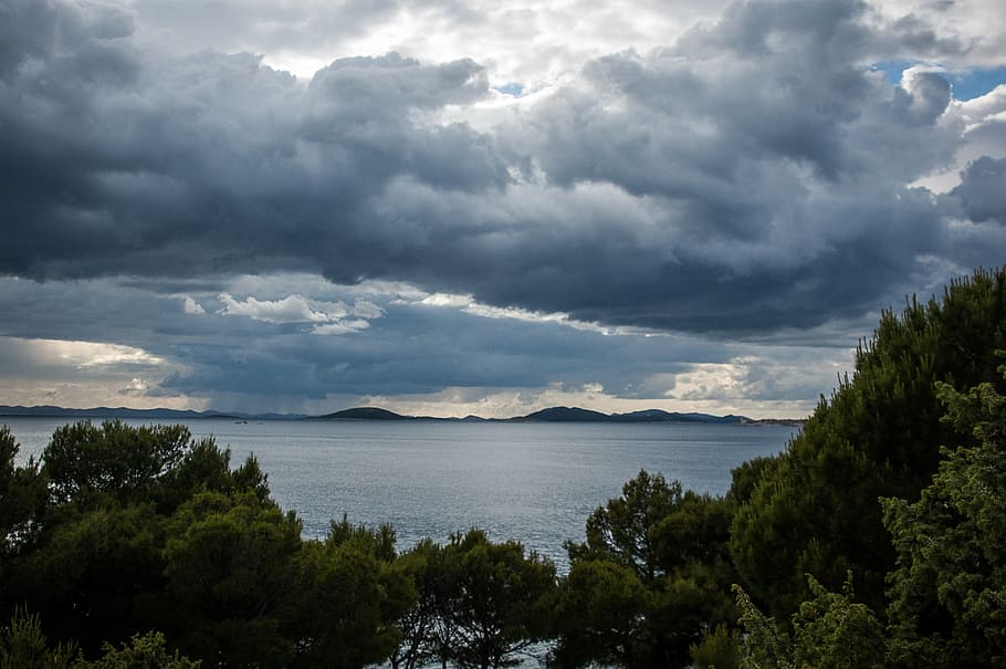 clouds, dark clouds, thunderstorm, clouds form, croatia, sea HD wallpaper