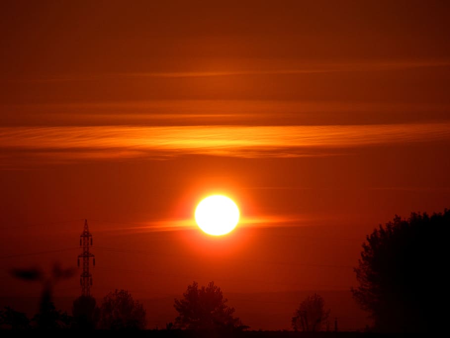 sun, sky, cloud, red, sunset, beauty in nature, silhouette HD wallpaper