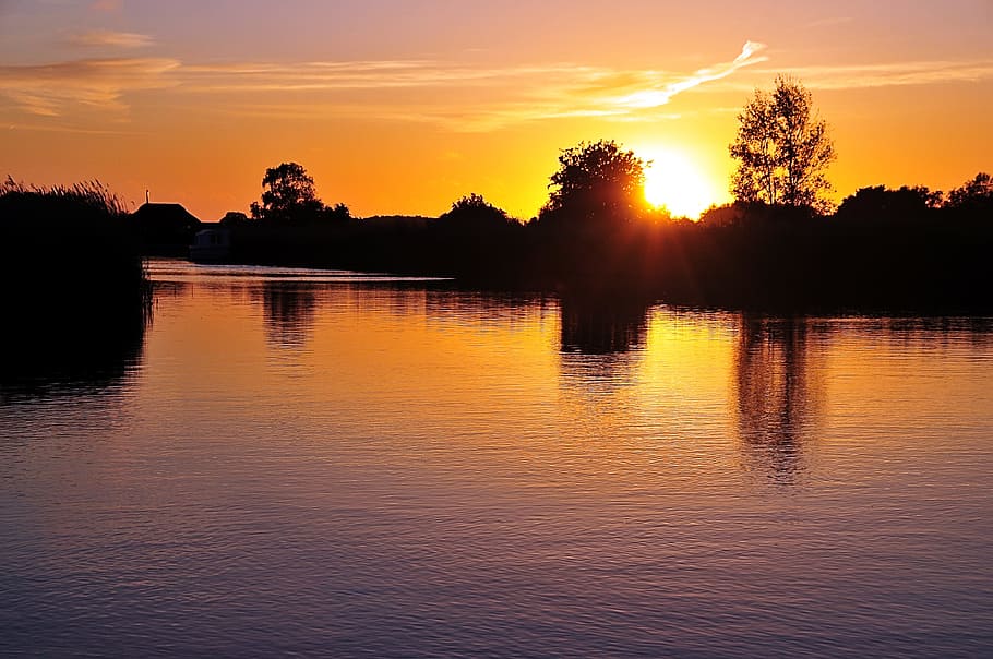 river, scenery, nature, sunset, sky, water, reflection, beauty in nature HD wallpaper