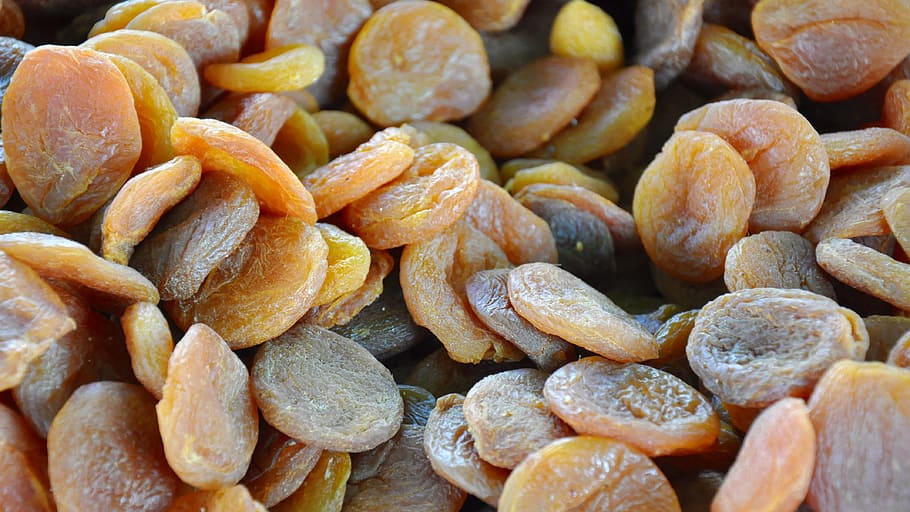 close-up photo of dried mangoes, dried fruit, apricots, food, HD wallpaper