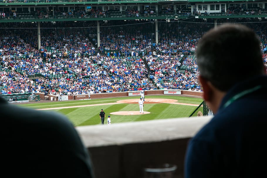 group of people watching baseball game, people sitting inside baseball stadium HD wallpaper