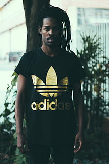 Mens black and gold cheap adidas shirt