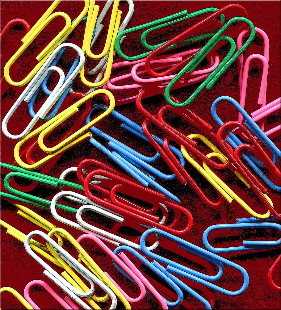paperclip, colorful, paper clip, office supply, multi colored, HD wallpaper