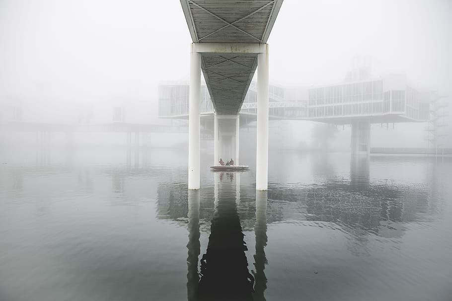 white and gray concrete bridge, pier, building, structure, construction HD wallpaper