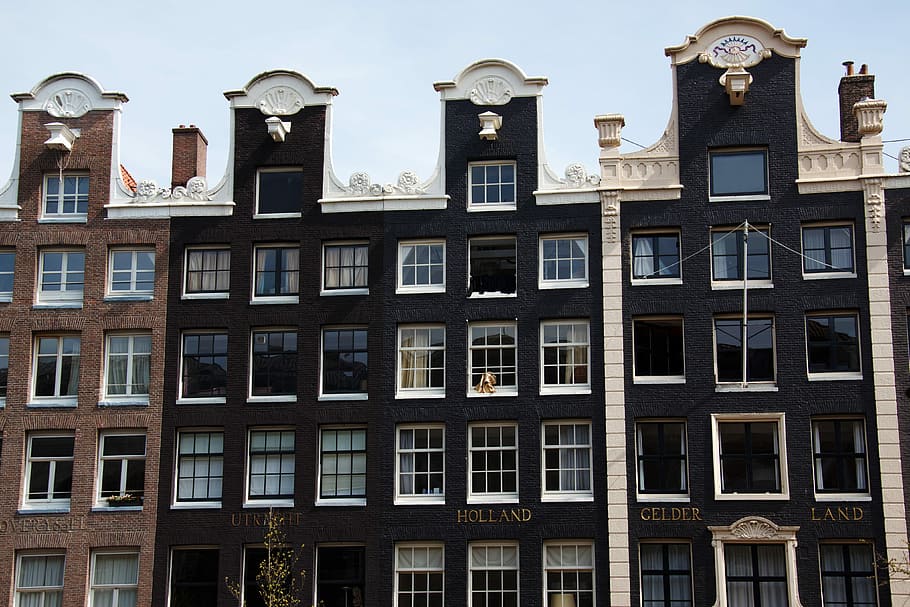 black and white concrete building, Amsterdam, Architecture, Brick, HD wallpaper