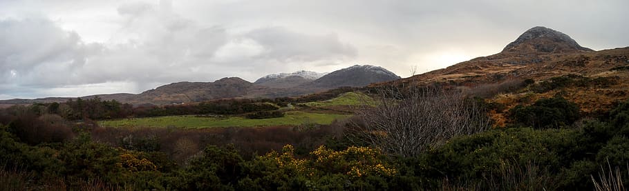 Panorama, Landscape, Ireland, Nature, green, panoramic, mountains, HD wallpaper