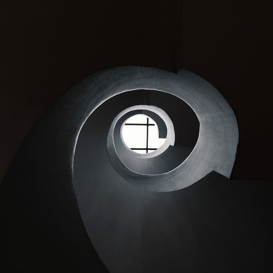worms eye view photo of spiral, abstract, architecture, stairs HD wallpaper
